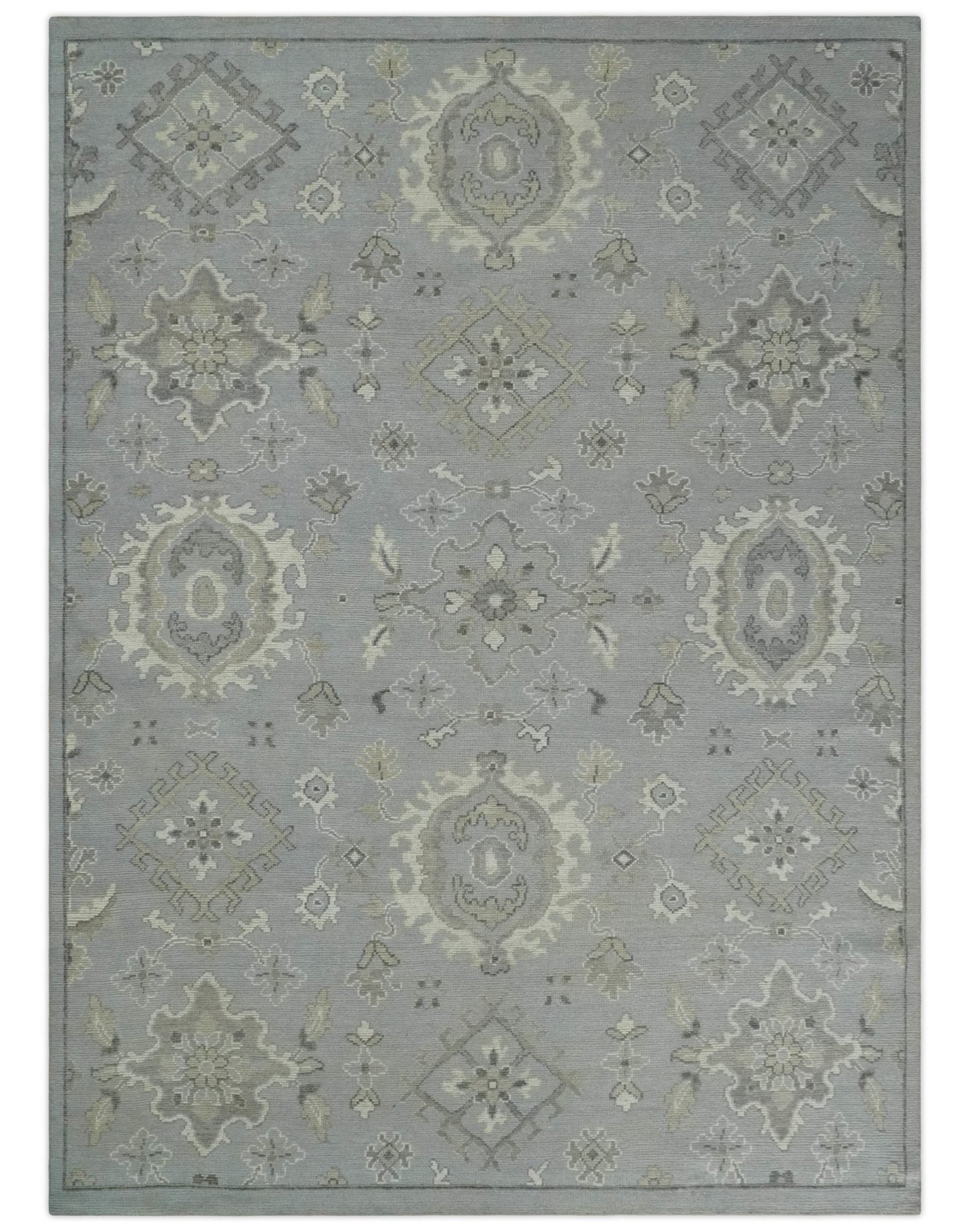 Antique Style Silver And Beige Modern Oushak wool Area Rug