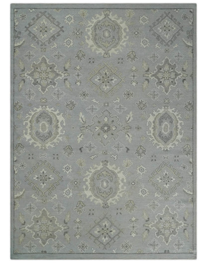 Antique Style Silver And Beige Modern Oushak wool Area Rug