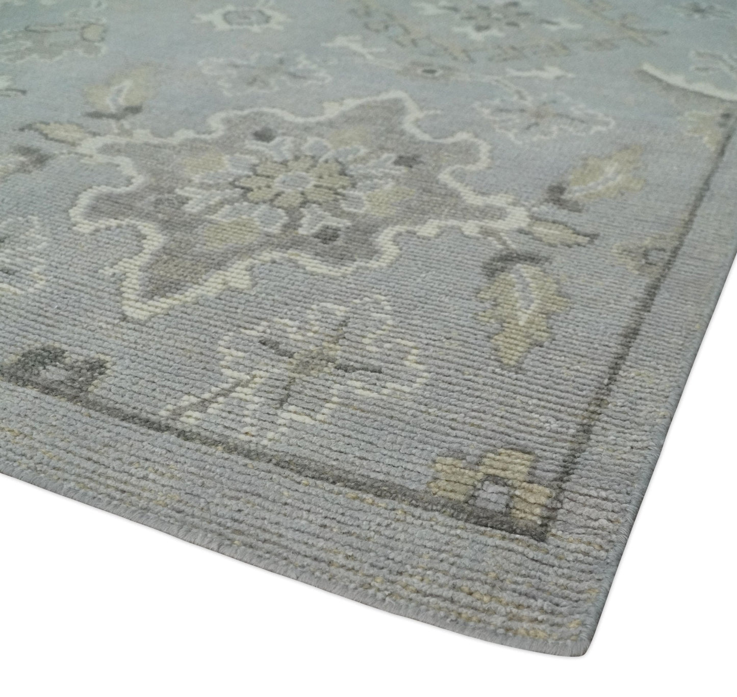 Antique Style Silver And Beige Modern Oushak wool Area Rug