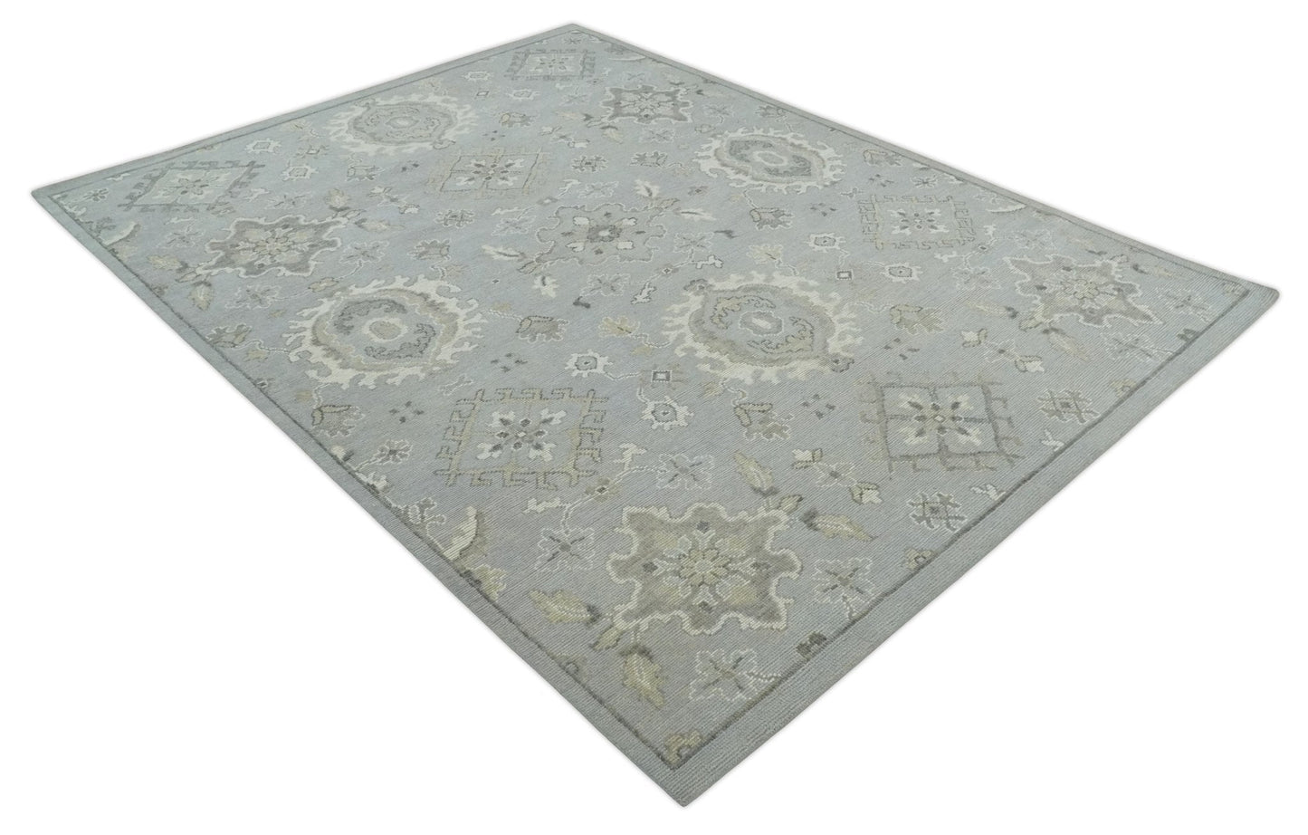 Antique Style Silver And Beige Modern Oushak wool Area Rug