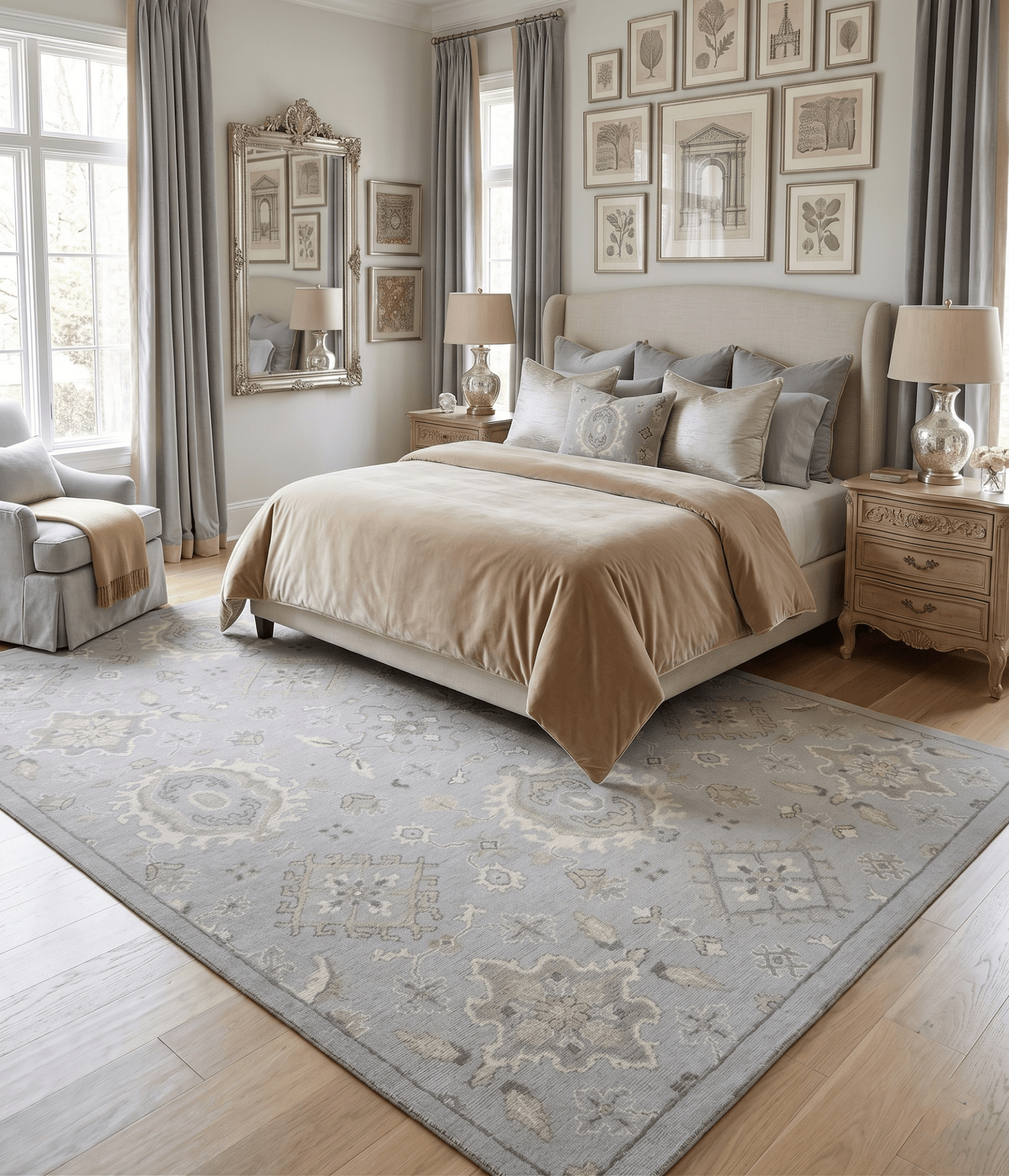 Antique Style Silver And Beige Modern Oushak wool Area Rug