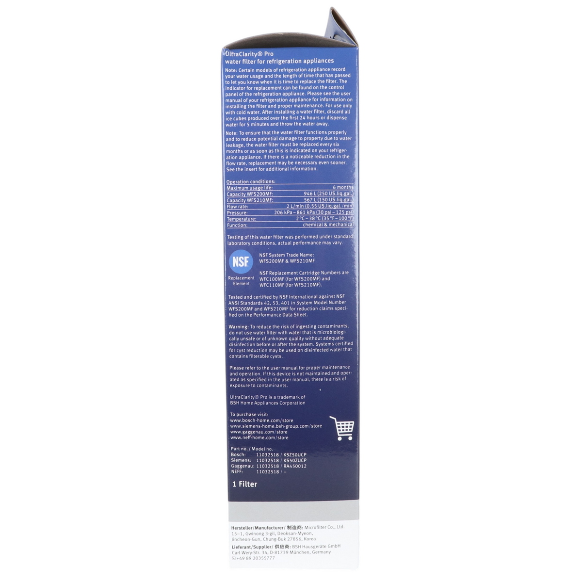 Bosch 11032518 Genuine UltraClarity Pro Refrigerator Water Filter - 11032518