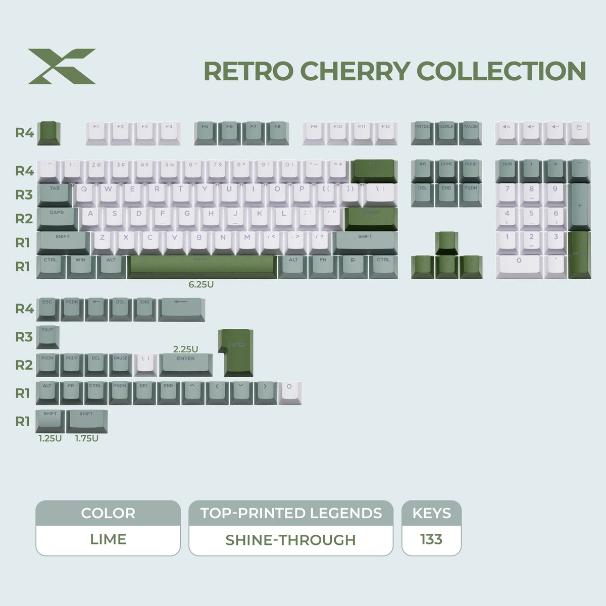XVX Retro Cherry Series Color Matching Double-Shot PBT Keycap Set