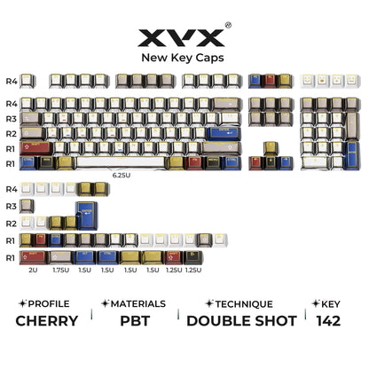 XVX PRISM Shine-Through Double-Shot Cherry Profile 142-Key PBT Keycap Set