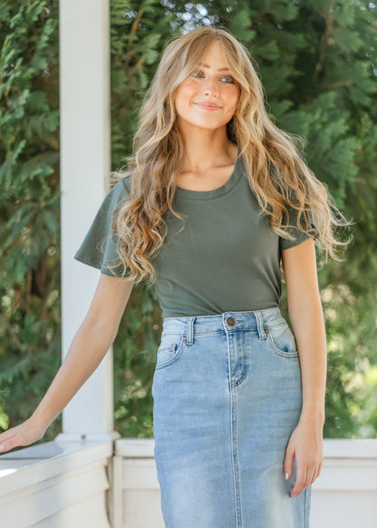 Essential Olive Flutter Sleeve Top