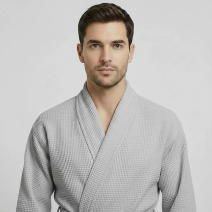 Waffle Spa Bathrobe for Men -  Absorbent, Lightweight