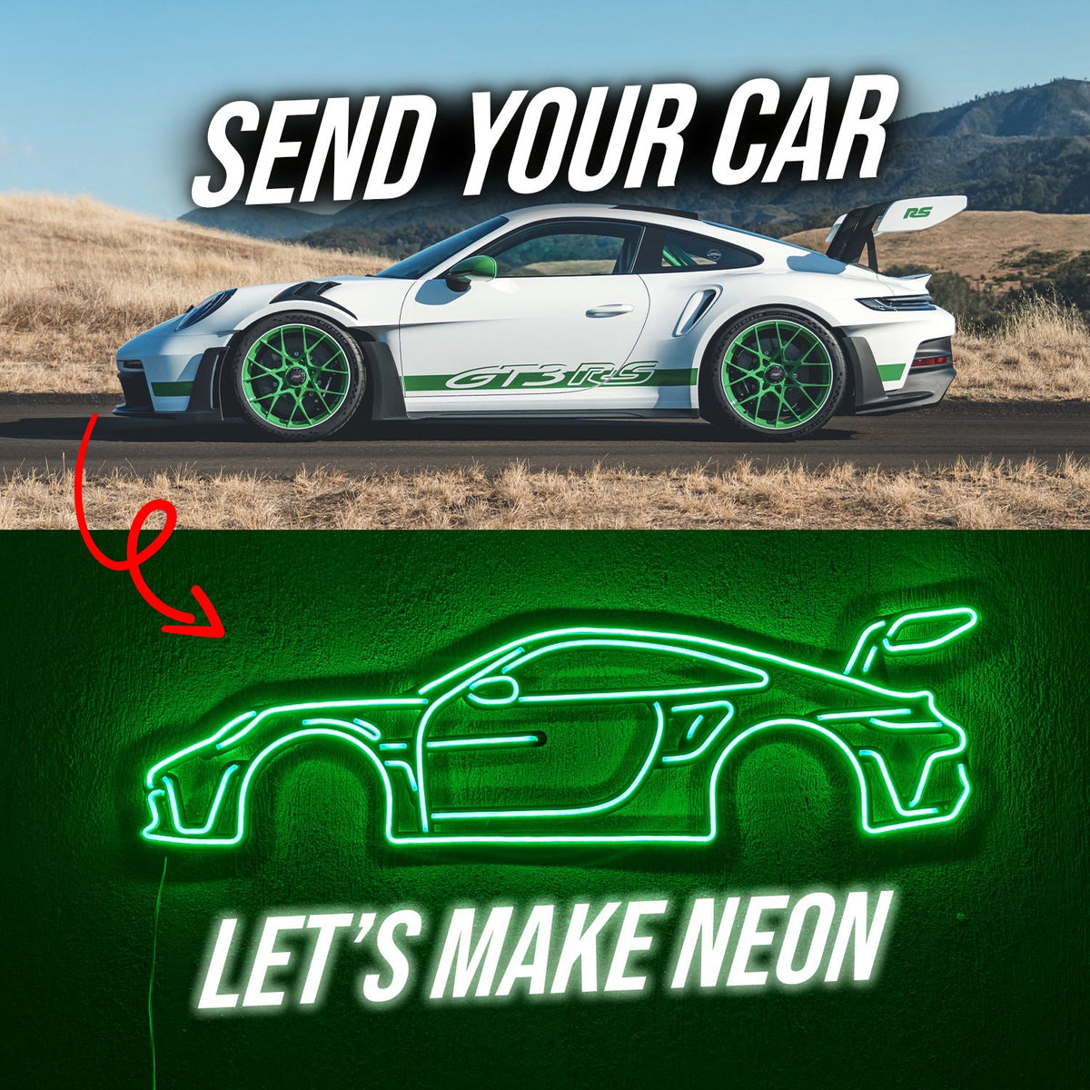 Your Personalized Metal Neon Car Wall Art - (Side view)