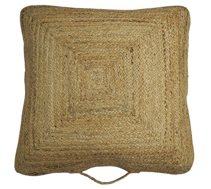 Modern Style Hand Braided Gold Jute Square Pouf