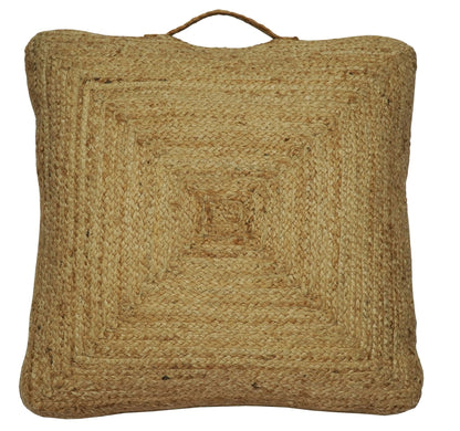 Modern Style Hand Braided Gold Jute Square Pouf