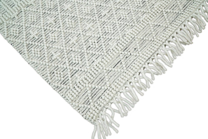 Modern Geometrical White Dhurrie Wool Area Rug