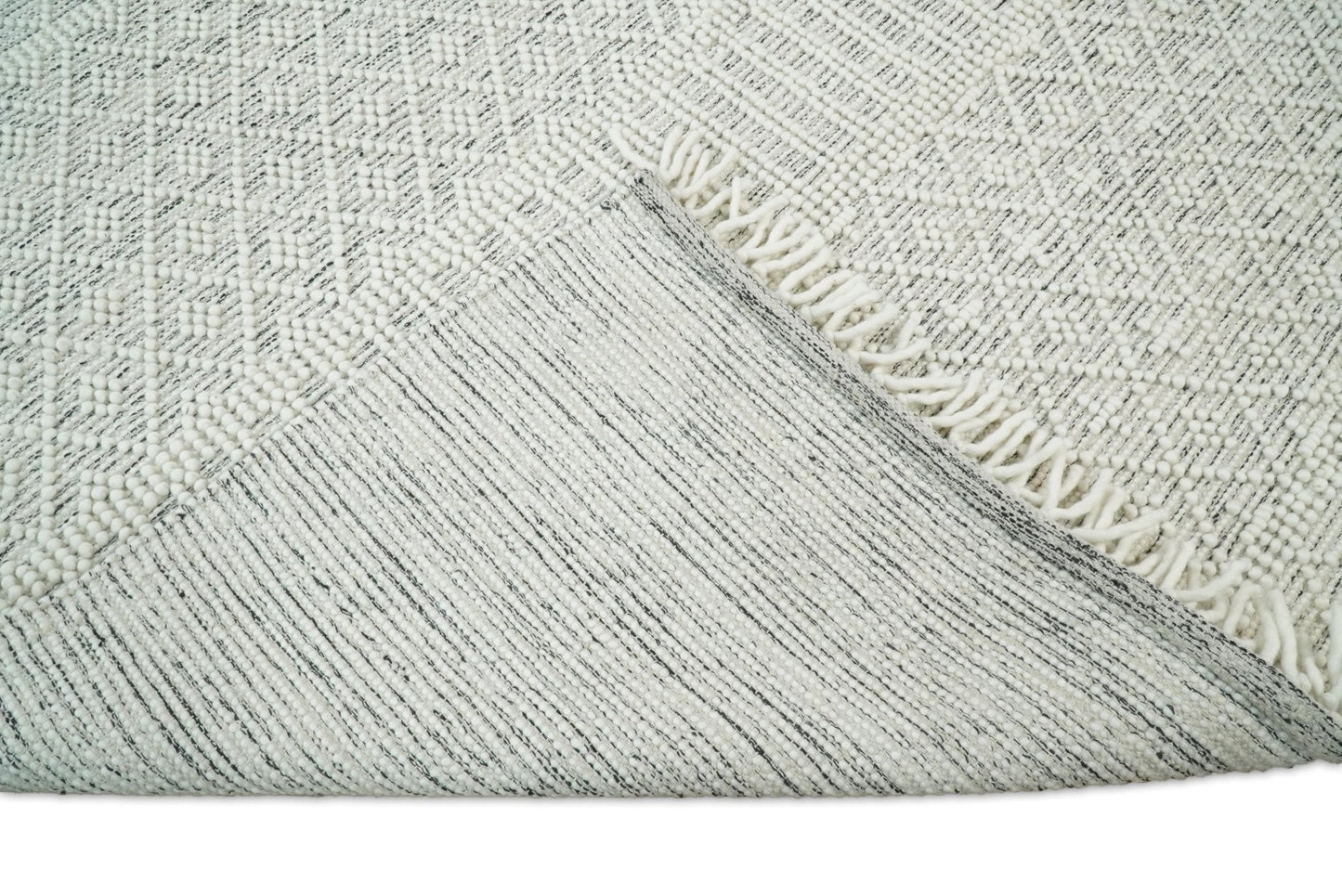 Modern Geometrical White Dhurrie Wool Area Rug