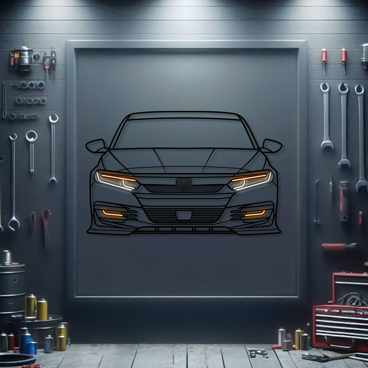 2020 Accord Front View Metal Neon Car Wall Art - MTN0214