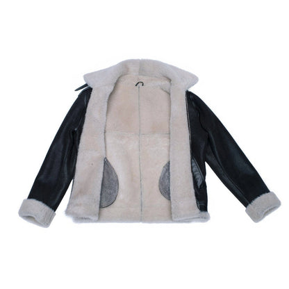 Handmade Hampton's Classic Brown Bomber Aviator Shearling Jacket With Collar Belt