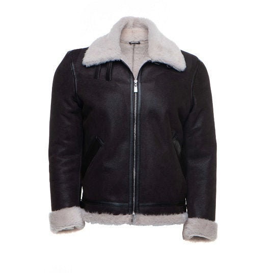 Handmade Hampton's Classic Brown Bomber Aviator Shearling Jacket With Collar Belt