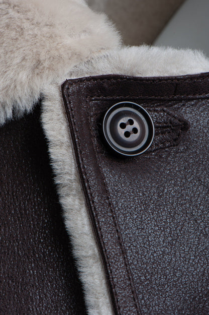 Handmade Jozef's 3/4 Length Brown Shearling Buttoned Coat