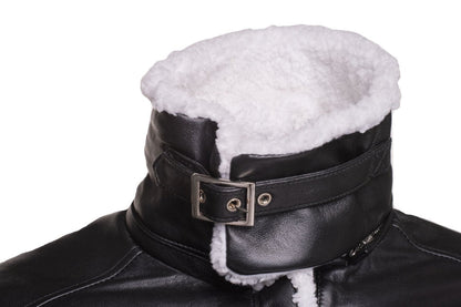 Handmade Harry's Sherpa Leather Jacket With Double Collar