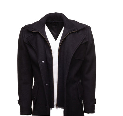 Handmade Black Wool 3/4 Length Trench Coat