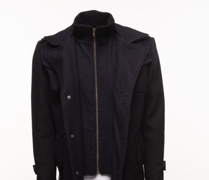 Handmade Black Wool 3/4 Length Trench Coat