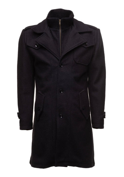 Handmade Black Wool 3/4 Length Trench Coat