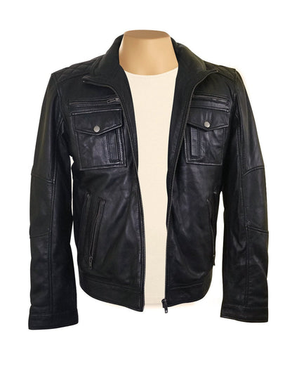 Handmade  Benson Zip Up Leather Jacket With Flap Pockets
