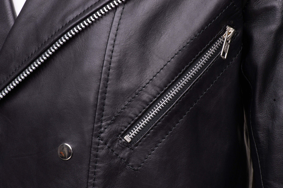 Handmade Micheals Biker Style Leather Jacket With Snap Buttons Closure