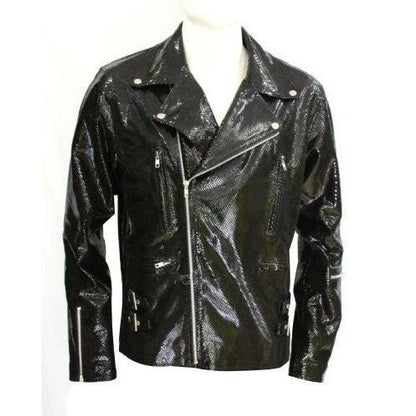 Handmade Snake Print Biker Style Leather Jacket