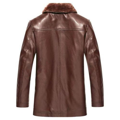 Handmade Kingston's Brown Leather Jacket With Faux Fur