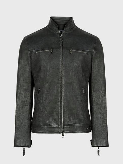 Handmade Textured Stretch Racer Leather Jacket