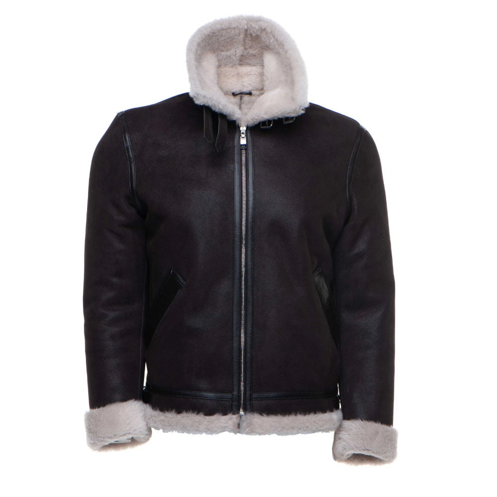 Handmade Hampton's Classic Brown Bomber Aviator Shearling Jacket With Collar Belt