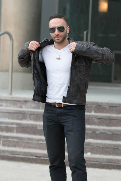 Handmade Men's Benton Distressed Moto Style Leather Jacket