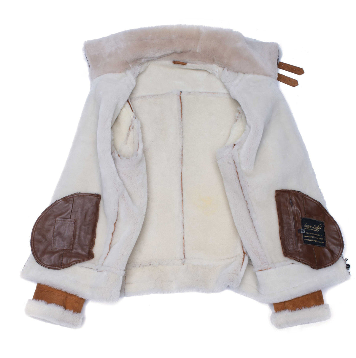 Handmade Hagan's Tan Aviator Bomber Suede Shearling Jacket