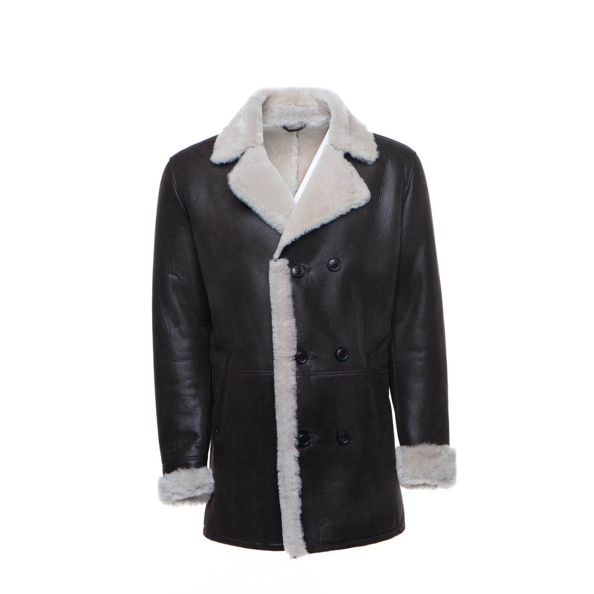 Handmade Jozef's 3/4 Length Brown Shearling Buttoned Coat