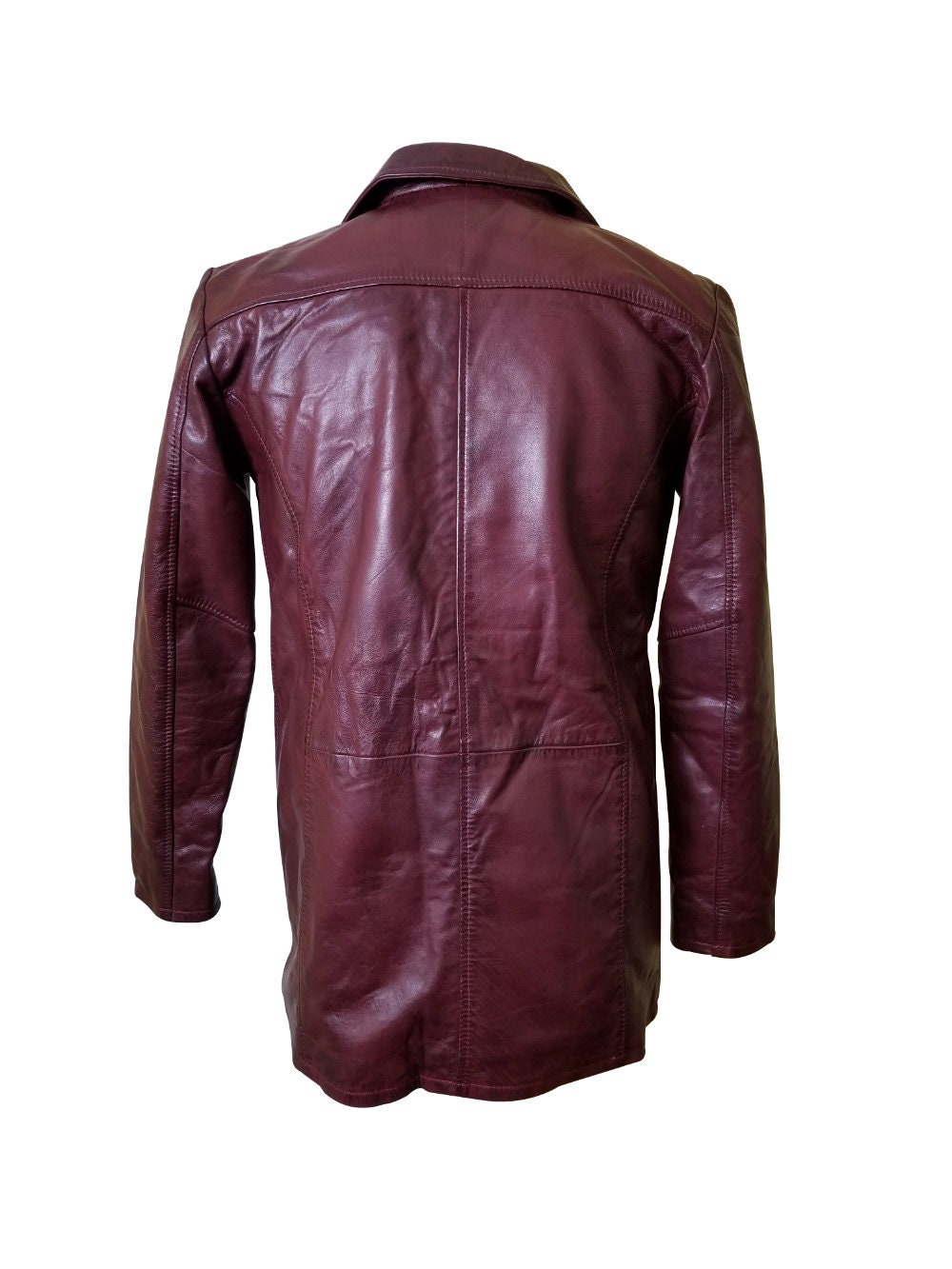 Handmade  Krueger's Maroon Buttoned Leather Blazer