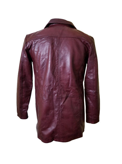 Handmade  Krueger's Maroon Buttoned Leather Blazer