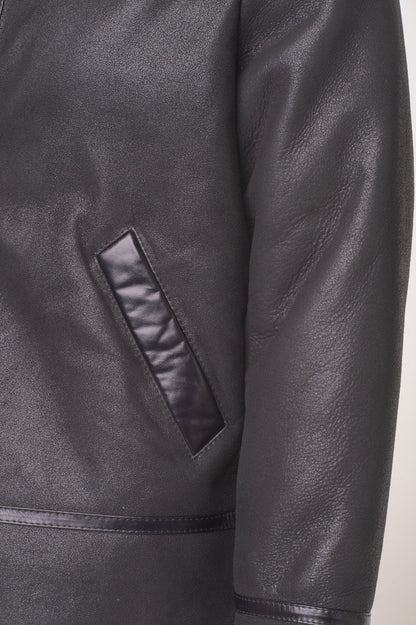 Handmade Black B3 Bomber Aviator Shearling Jacket