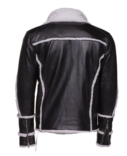 Handmade Harry's Sherpa Leather Jacket With Double Collar