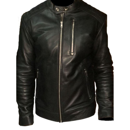 Handmade Black Moto Style Jacket With Shoulder And Arm Patches