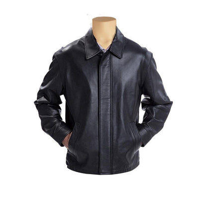 Handmade  Plain Black Classic Leather Jacket With Collars
