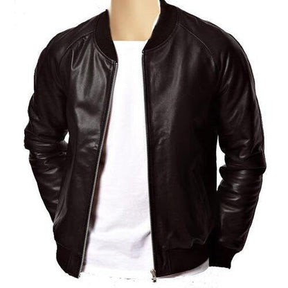 Handmade Black Bomber Style Ribbed Jacket