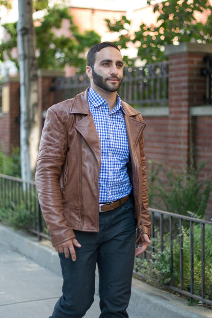 Handmade Distressed Cognac Biker Leather Jacket