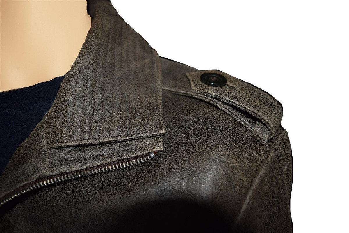 Handmade  Vintage Blast Leather Jacket With Point Collar