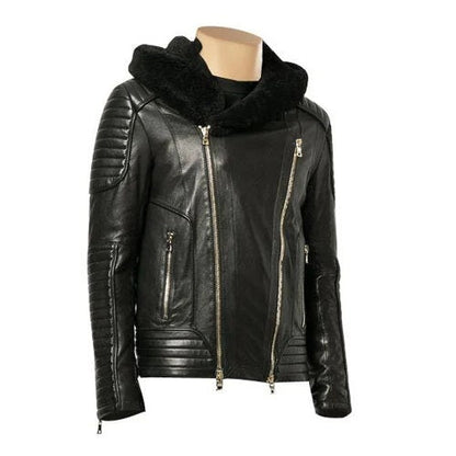 Handmade  Sundown Biker Jacket With Fur Collar