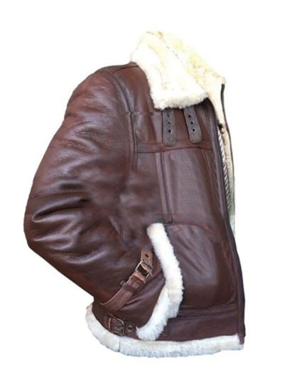 Handmade B3 RAF Fur Shearling Aviator Flying Pilot Bomber Brown Sheepskin Leather Jacket