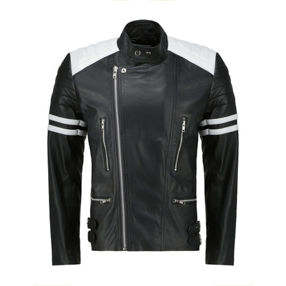 Handmade  Rodger's White And Black Biker Style Leather Jacket