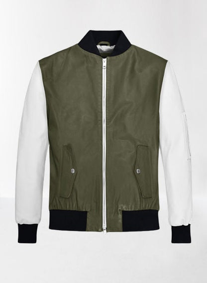 Handmade White and Green Varsity Bomber Jacket