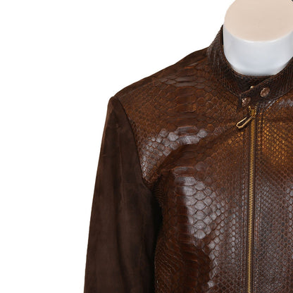 Ox and Bulls Brown Center Snake Print Leather Jacket