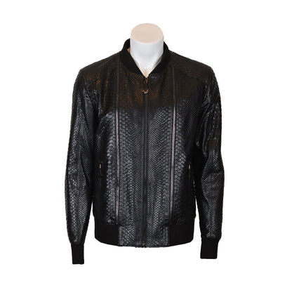 Ox and Bulls Black Snake Print Leather Jacket