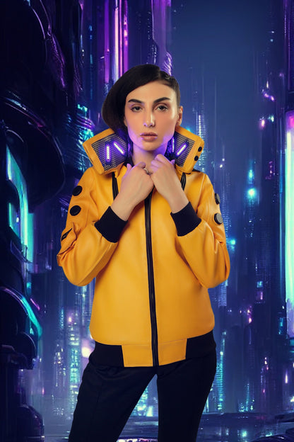 Judy's Yellow Cyberpunk 2077 Cosplay Jacket for Women Handcrafted by Ox and Bulls