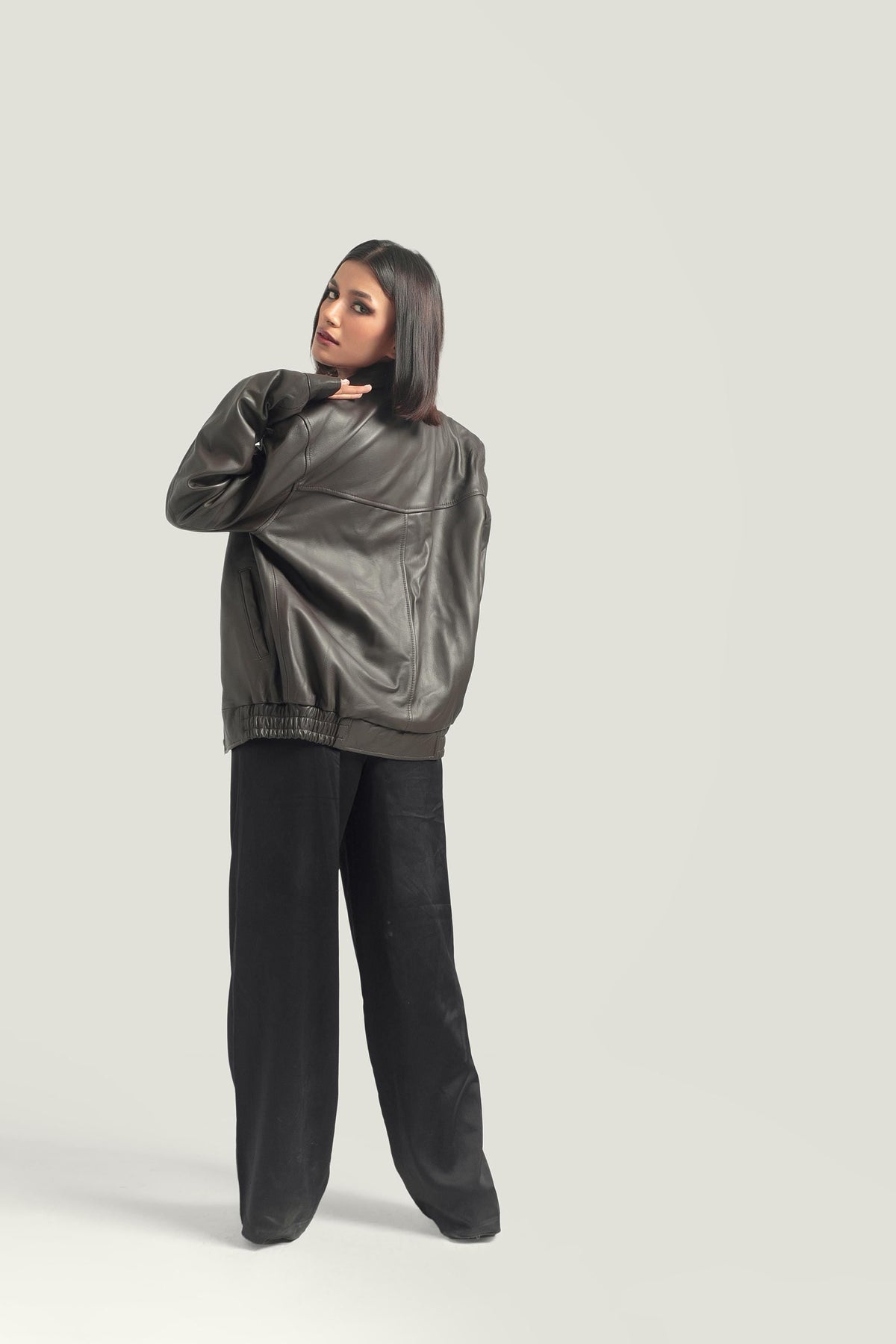 Oversized Women's Dark Brown Jacket Retro Bomber  Women's Leather Jacket Handcrafted & Designed by Ox and Bulls