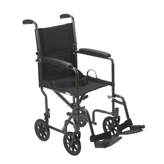 Steel Transport Wheelchair, Fixed Full Arms, 19" Seat